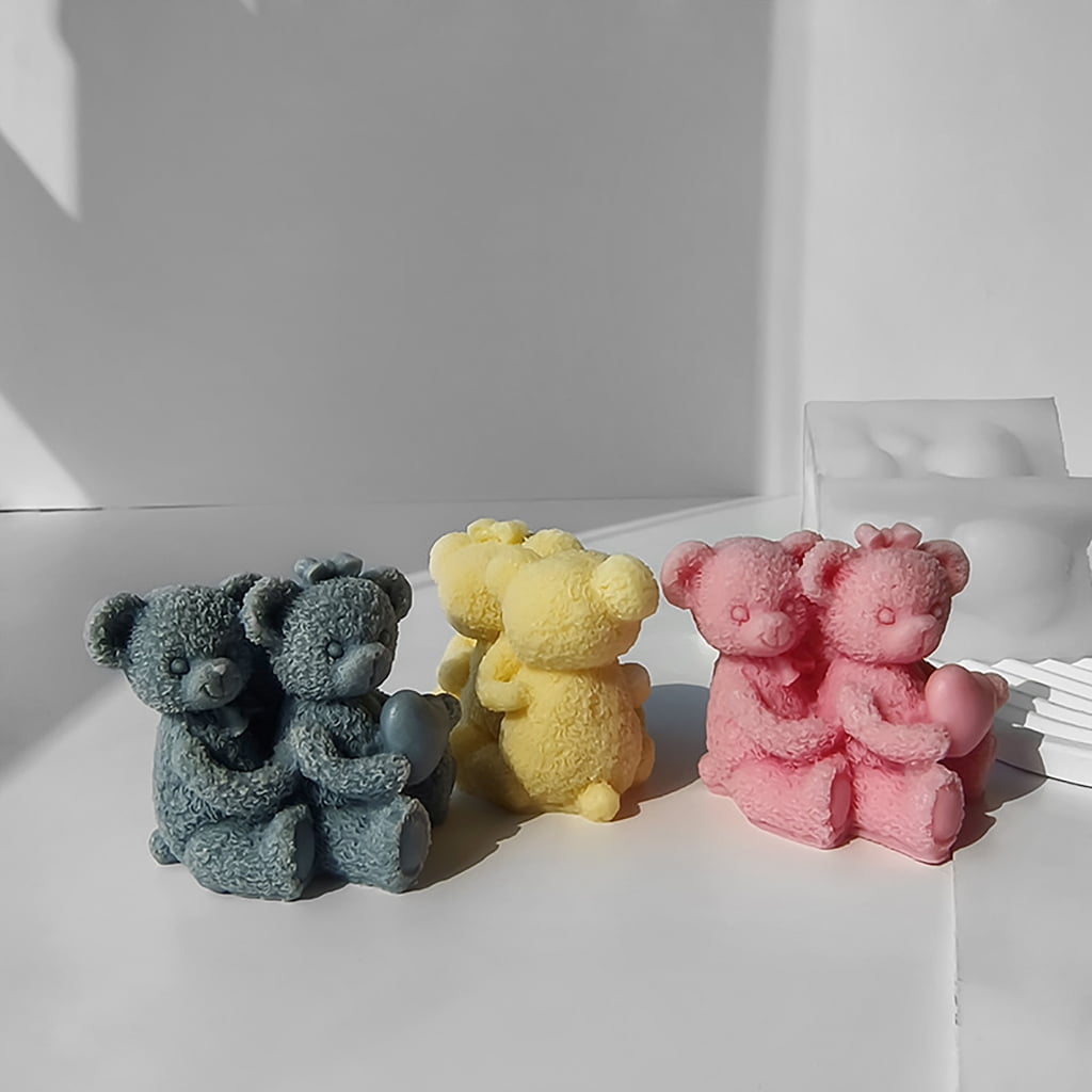 FENOHREFE Couple Bear Candle Mold Epoxy Resin Mold Silicone Ornament Moulds Easy Demolding Molds Suitable for Crafting