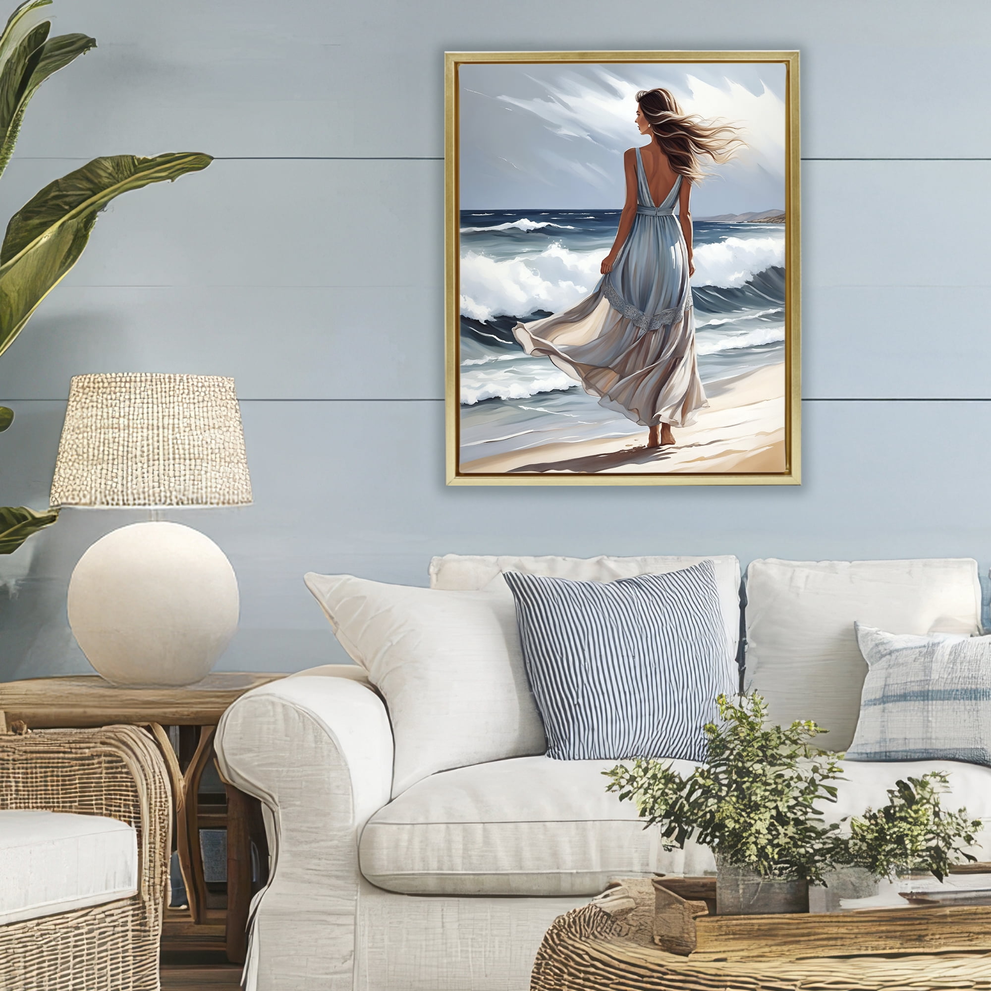 Stupell Industries Walk In The Waves Gold Framed Floater Canvas Wall Art, design by Tabz Jones