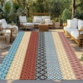 thumbnail image 3 of Fsddascl Boho Orange Outdoor Rug for Patio/Deck/Porch, Non-Slip Large Area Rug 6 x 9 Ft, Yellow Geometric Stripes Turquoise Bohemia Indoor Outdoor Rugs Washable Area Rugs, Camping Rug Carpet, 3 of 5