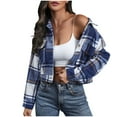 thumbnail image 3 of Nfurl Womens Fashion Checked Crop Jackets Casual Long Sleeve Bomber Jacket with Chest Pockets Fitted Button Down Collar Coat Fall Outfits Blue M, 3 of 4