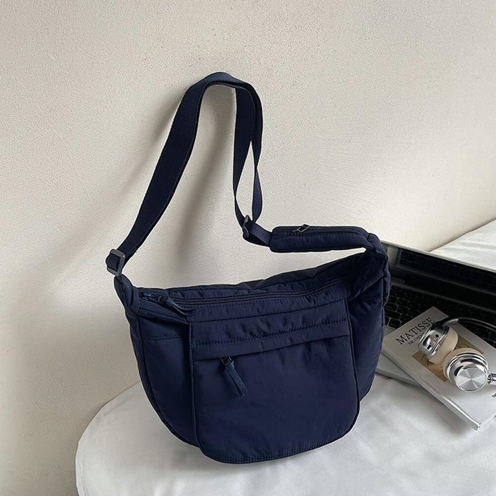 LKJYER Slouchy Nylon Bags for Women 2025 Crescent Crossbody Bag Hobo Shoulder Purse Work Travel Tote Handbag Everyday Purses