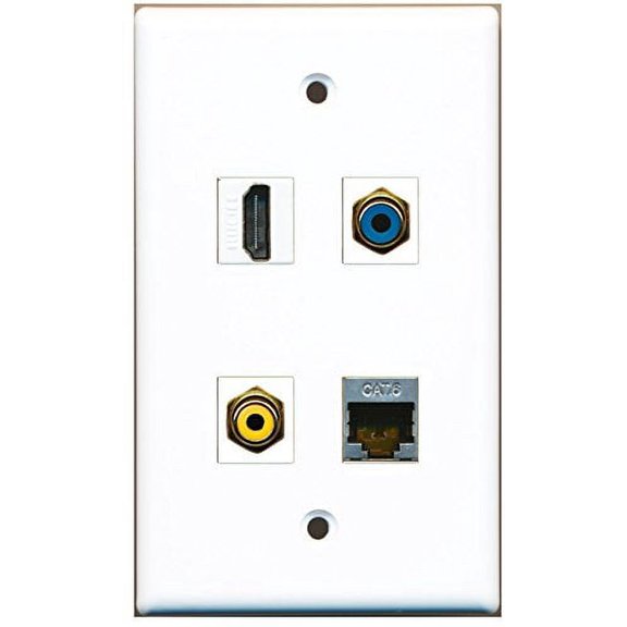 RiteAV - 1 Port HDMI 1 Port RCA Yellow 1 Port RCA Blue 1 Port Shielded Cat6 Ethernet Wall Plate