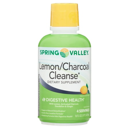 Spring Valley Lemon/Charcoal Cleanse Liquid Supplement, Cleansing, Detox, Non-Laxative Formula, 16 fl oz, 4 Servings
