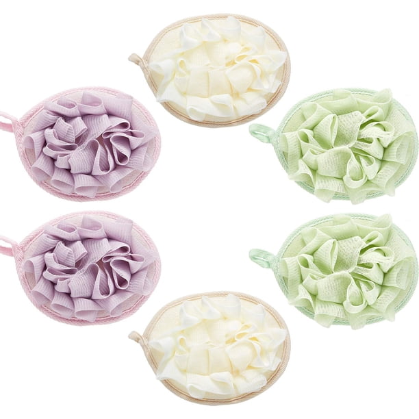 6 piezas de esponja para ducha de baño, PUF de malla, bola de ducha, almohadilla de esponja exfoliante para el cuerpo, guante de ducha con bola