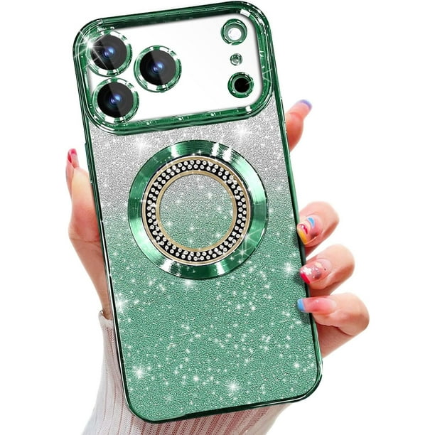 Funda magnética con purpurina para iPhone 17 Pro Max, compatible con MagSafe, protección total, delgada, a prueba de golpes y arañazos, con protector de lente de cámara, red antipolvo y brillo