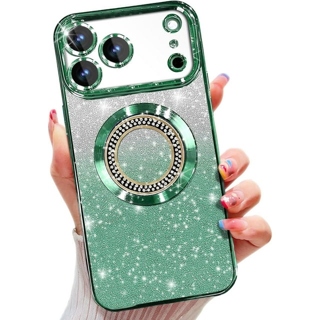 Funda magnética con purpurina para iPhone 17 Pro Max, compatible con MagSafe, protección total, delgada, a prueba de golpes y arañazos, con protector de lente de cámara, red antipolvo y brillo