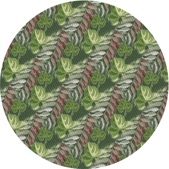 Ahgly Company Indoor Round Patterned Army Green PAT1803X Area Rugs, 4' Round