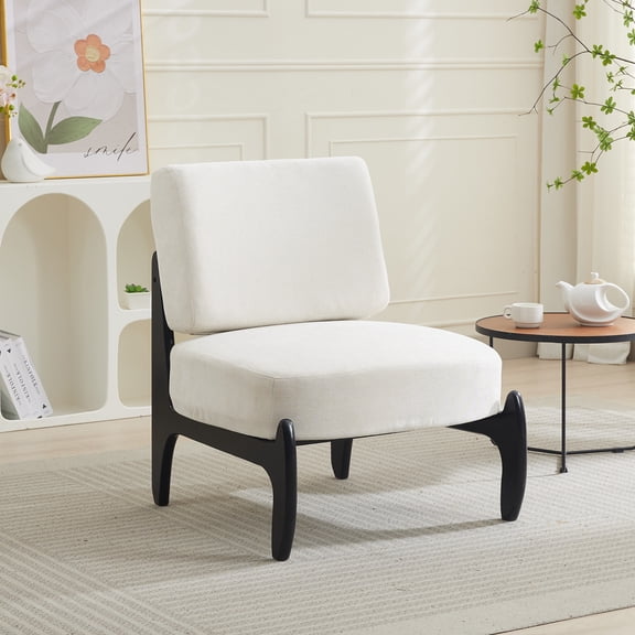 Okeysen Linen Armless Accent Chair, Upholstered Lounge Chair with Oak Wood Frame, Cozy Seating for Living Room Bedroom, Beige