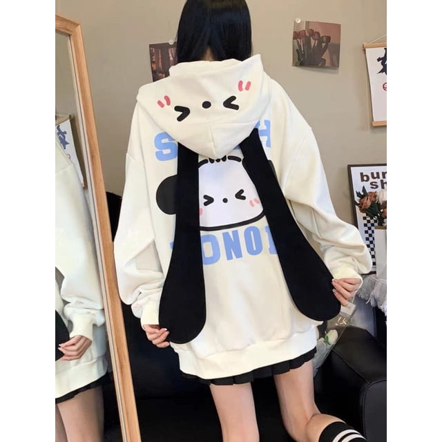 Gran orejas de conejo suéter con capucha femenina otoño nicho de dibujos animados nuevo ins medio y grandes niños sueltos chaqueta chaqueta tops