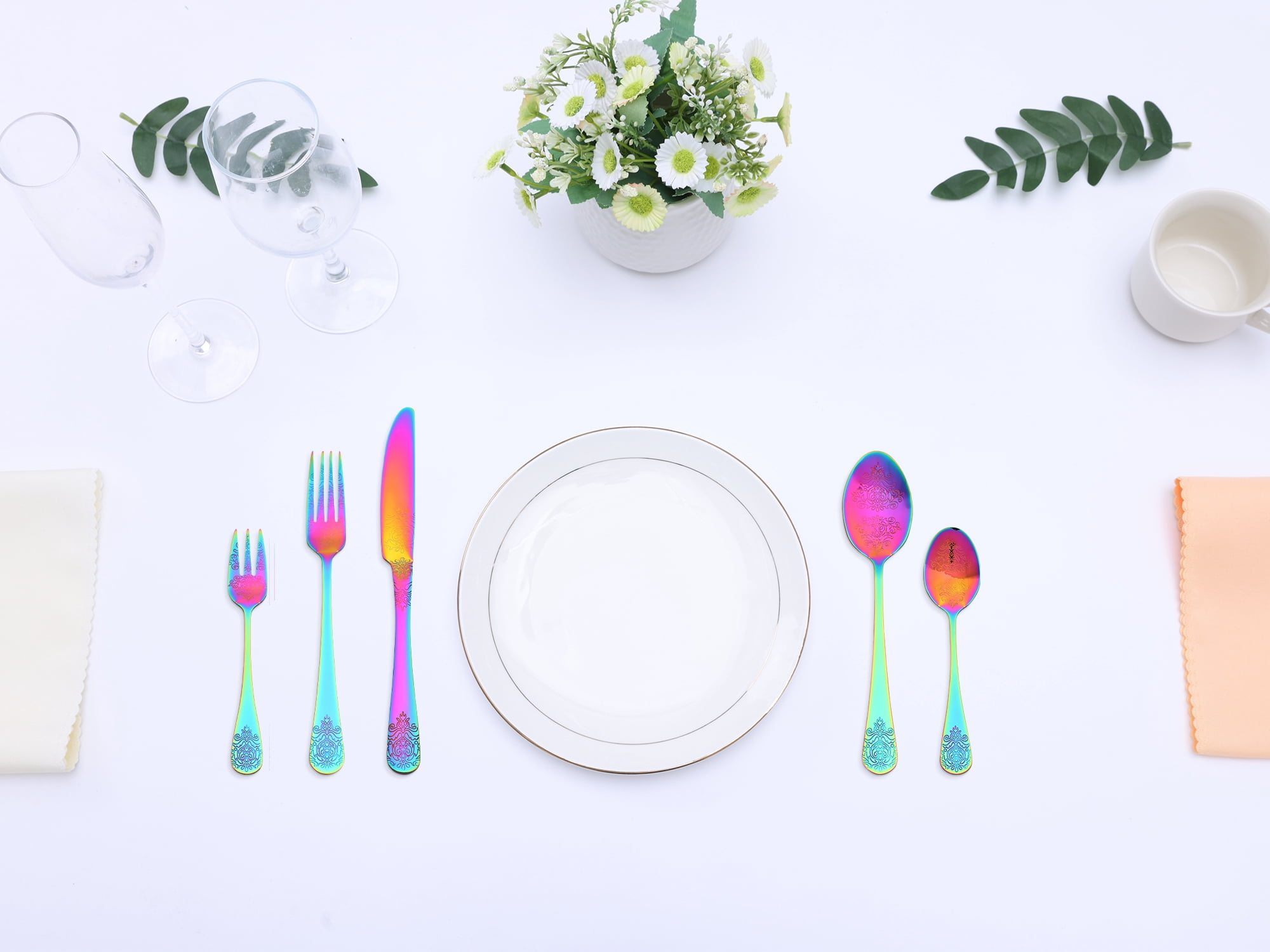 Unique Bargains 20 Pieces Stainless Steel Flatware Set for 4 Colorful