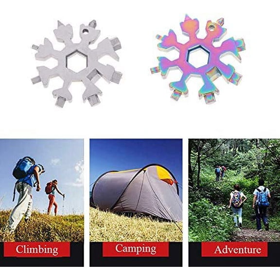 2 Pack 18-in-1 Stainless Steel Snowflake Multi-Tool, Portable Keychain screwdriver Bottle opener Tool for Military Enthusiasts,Outdoor EDC Tools,Christmas Gift (silver & multicolor)