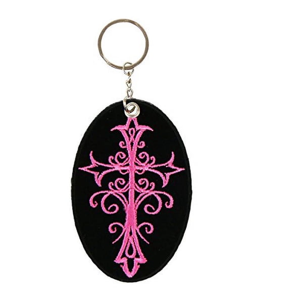Hot Leathers Double Sided Key Chains, PINK CRUCIFIX - High Quality Embroidered PATCH KEYCHAIN - 2" x 3"