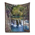 thumbnail image 1 of Waterfall Soft Flannel Fleece Blanket, Wide Waterfall Deep down in the Forest Seen from a City Window Epic Surreal Print, Cozy Plush for Indoor and Outdoor Use, 70" x 90", Multicolor, by Ambesonne, 1 of 6