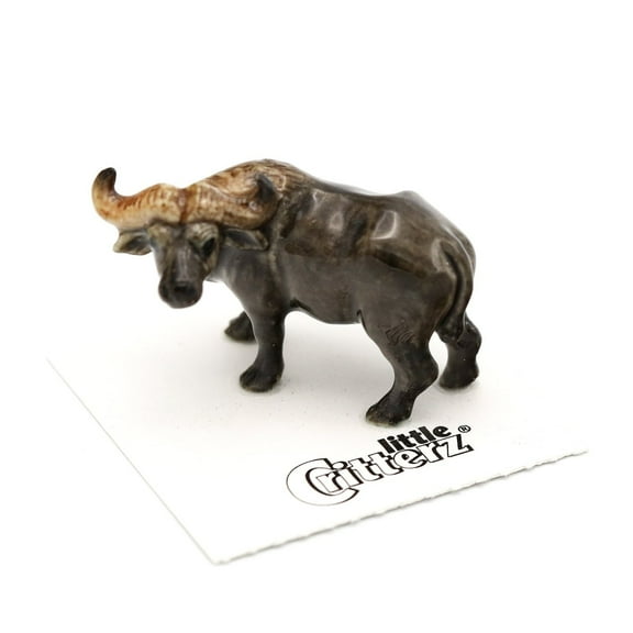 Little Critterz Buffalo Ceramic Cape Buffalo "Warrior" - Handcrafted Home Decor Animal Decorative Figurine - Miniature Porcelain Figurine