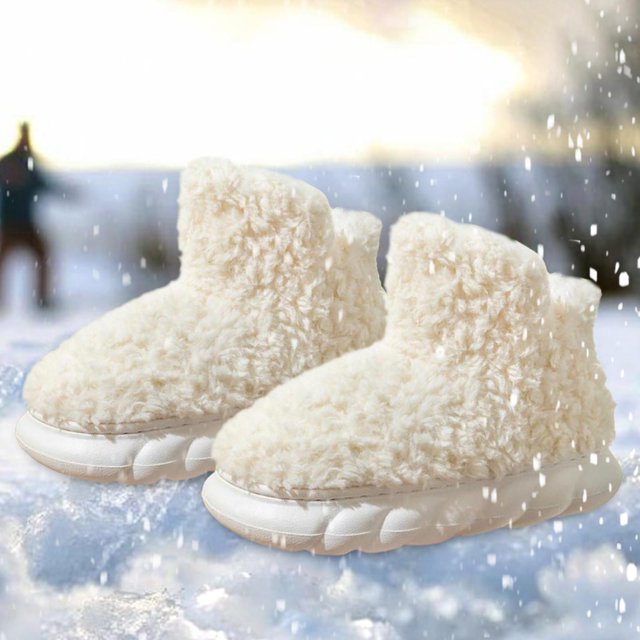 Pantuflas altas con , zapatos de felpa suave, botas cálidas de invierno para el hogar con fondo grueso, pantuflas para el piso, pantuflas , 38 a 39