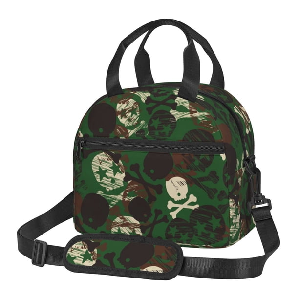Balery Camouflage Skull Bolsa de Almuerzo Impresa, Caja de Almuerzo Reutilizable, Bolsa Térmica Aislada para Almuerzo, Bolsa Antiderrames