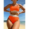 thumbnail image 4 of SEARIPE Women's Contrast Trim High Waist Ribbed Cami Bikini Sets Chevron Tape Two Piece Bikini Swimsuit Sets Orange M, 4 of 5