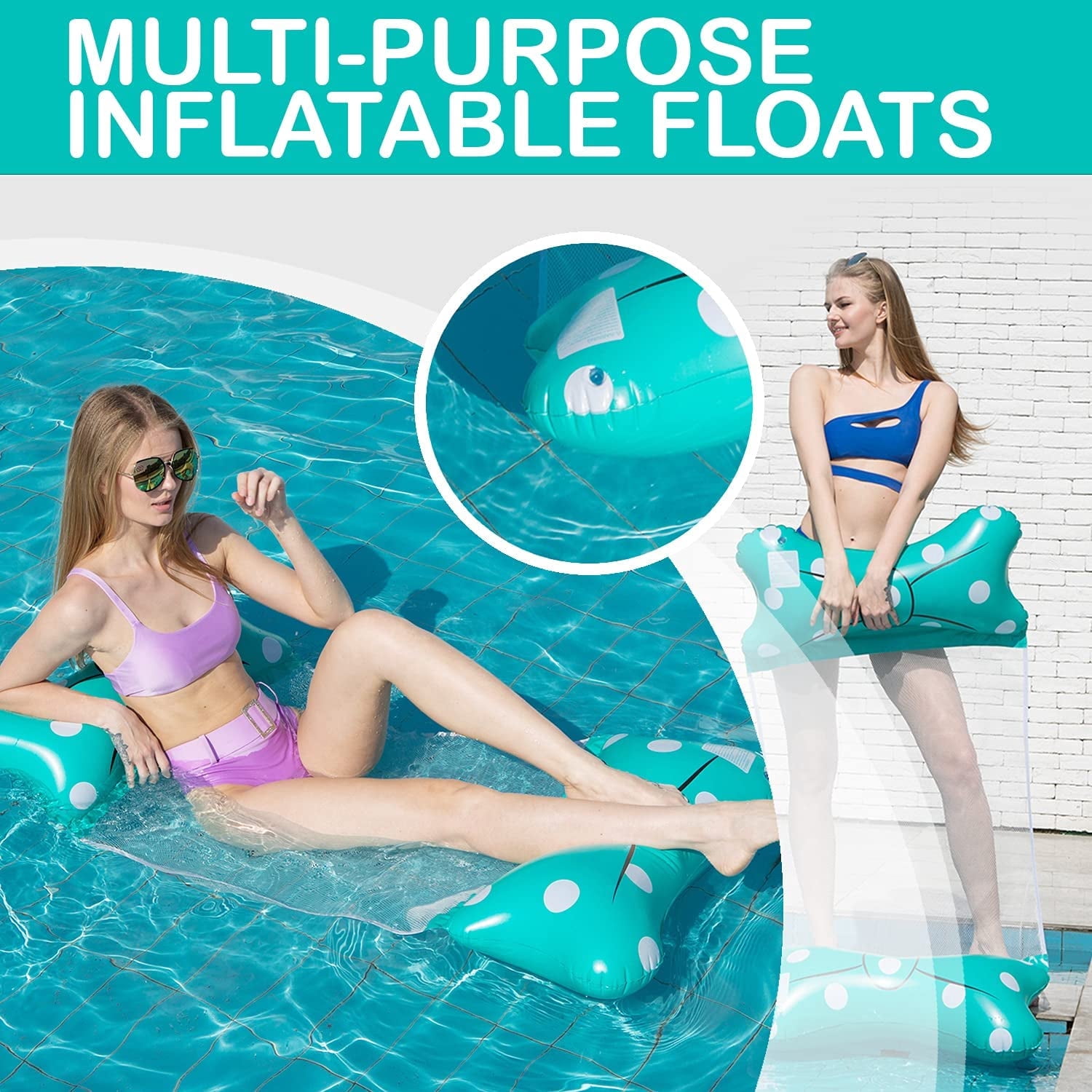 Cute Bow-Knot Lounge Floatie Water Chair, Saddle, Drifter Pool Hammock for Adults - Blue