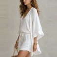 thumbnail image 4 of Neewe Women Summer Cotton Linen Short Sets 3 Piece Shorts Top Lounge Beach Vacation Three Piece Outfits Tracksuits, 4 of 7
