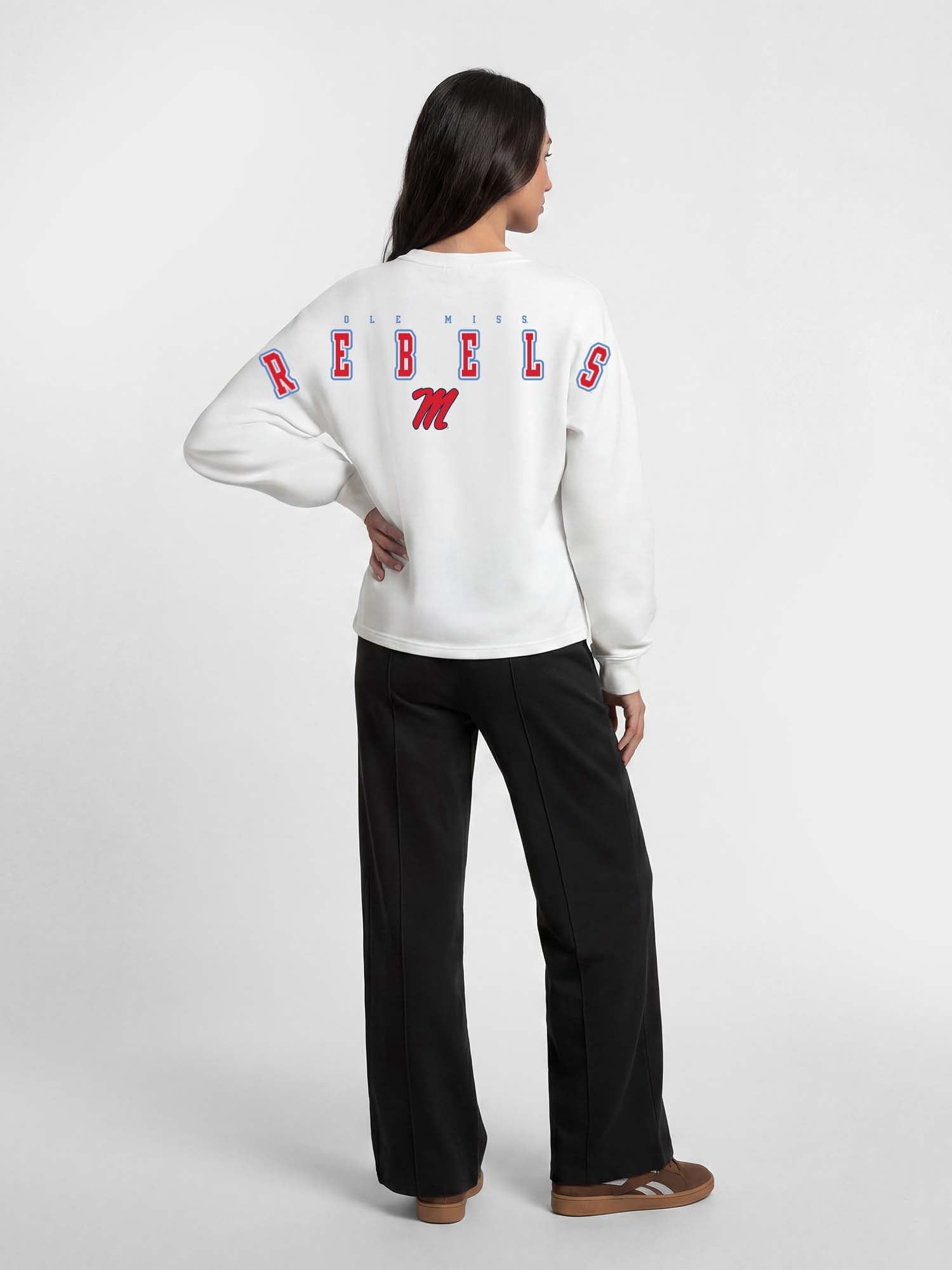 Ole Miss Rebels Reebok Womens White Heavyweight Cotton Long Sleeve Pullover