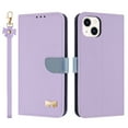 thumbnail image 2 of Compatible with iPhone 13 Crossbody Wallet Case,RFID Blocking Card Holder Slots Soft PU Leather+Inner TPU Magnetic Closure Shoulder Strap& Wrist Strap Bow Design Phone Case,Purple, 2 of 12