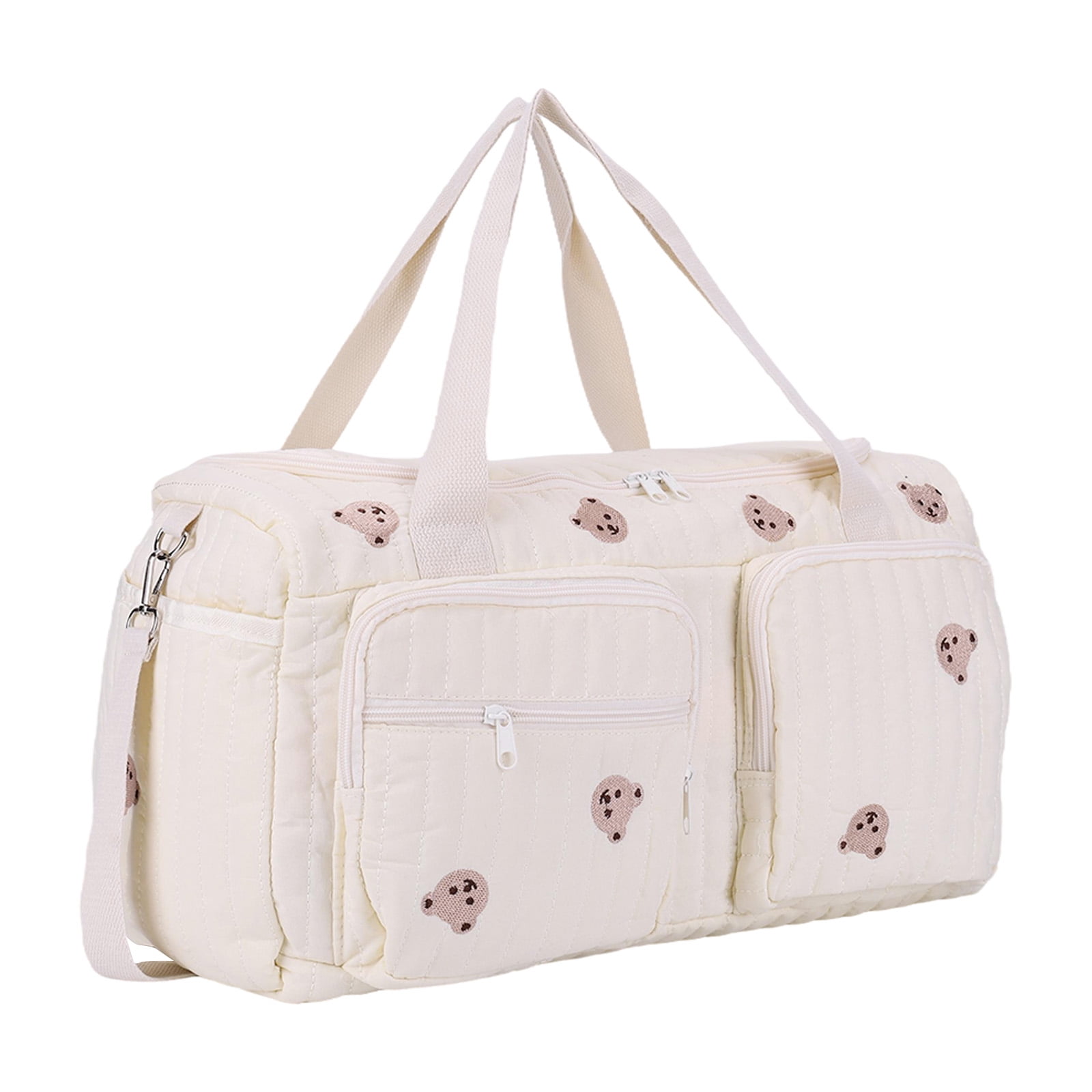 Yucurem Diaper Bag Tote, Large Capacity Diaper Bag with Multi-Pockets, Portable Strap Quilted Baby Bag for Mom Dad, Bears Printed