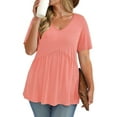 thumbnail image 3 of WellSize Plus Size Women Tops Casual V Neck Blouses Summer Short Sleeve Shirts Floral Tunic Tops, 3 of 8