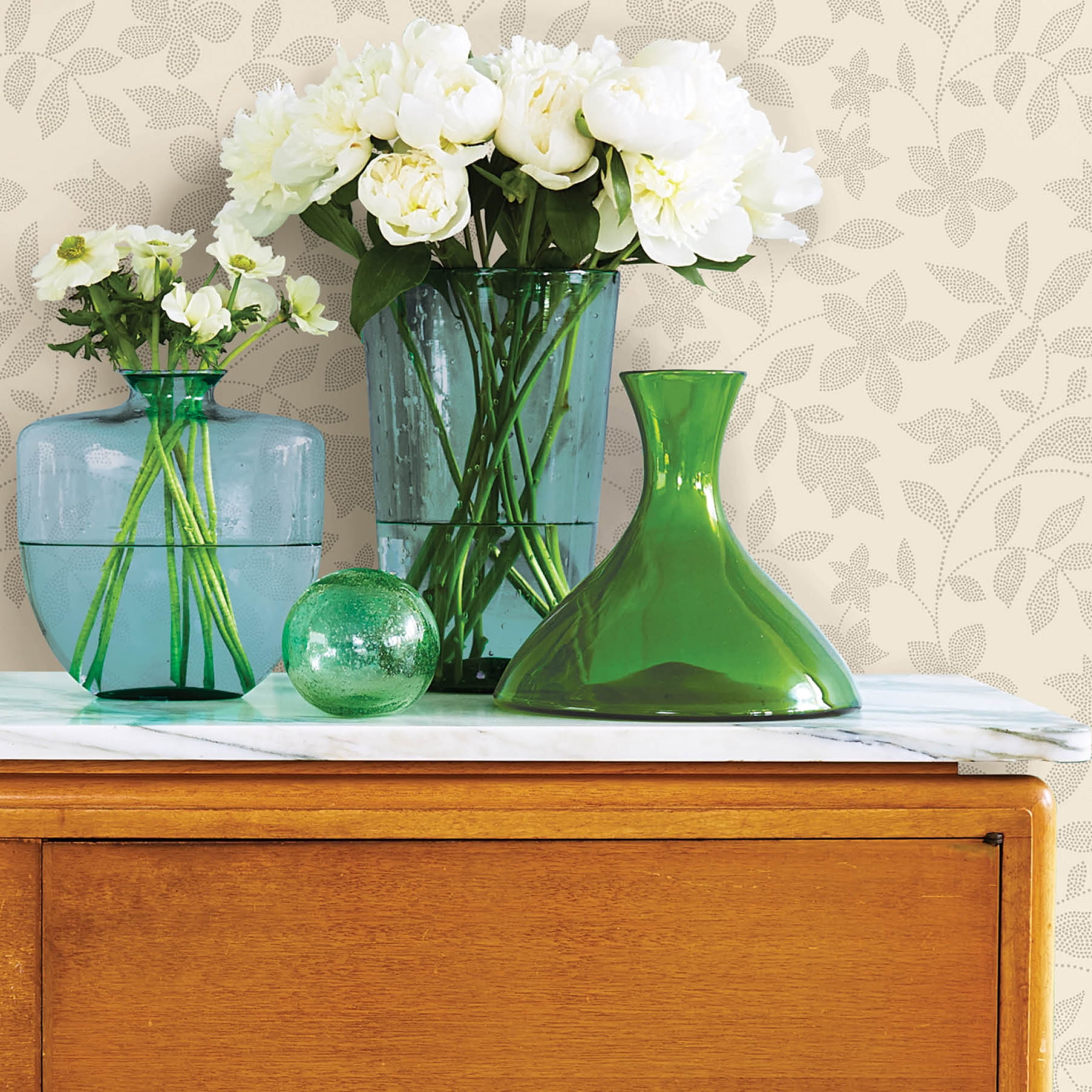 Mainstays Beige Dot Botanical Peel and Stick Wallpaper 30.75 Sq. ft, 1 Count