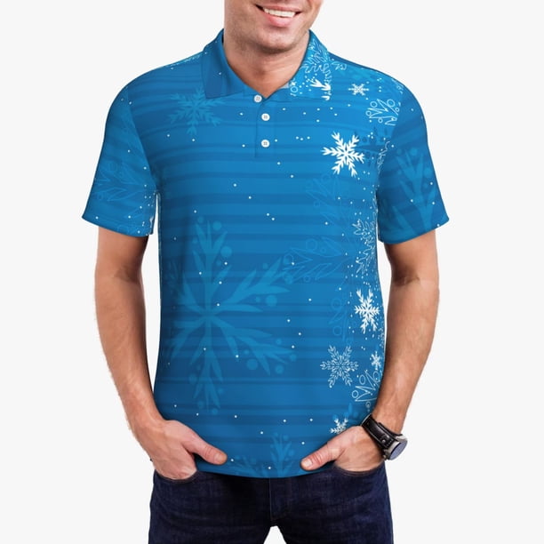 Balery Blue Christmas Camisa Polo de Hombre con Estampado, de Manga Corta y Tejido Medio, Camisa Tipo Golf Polo-Small
