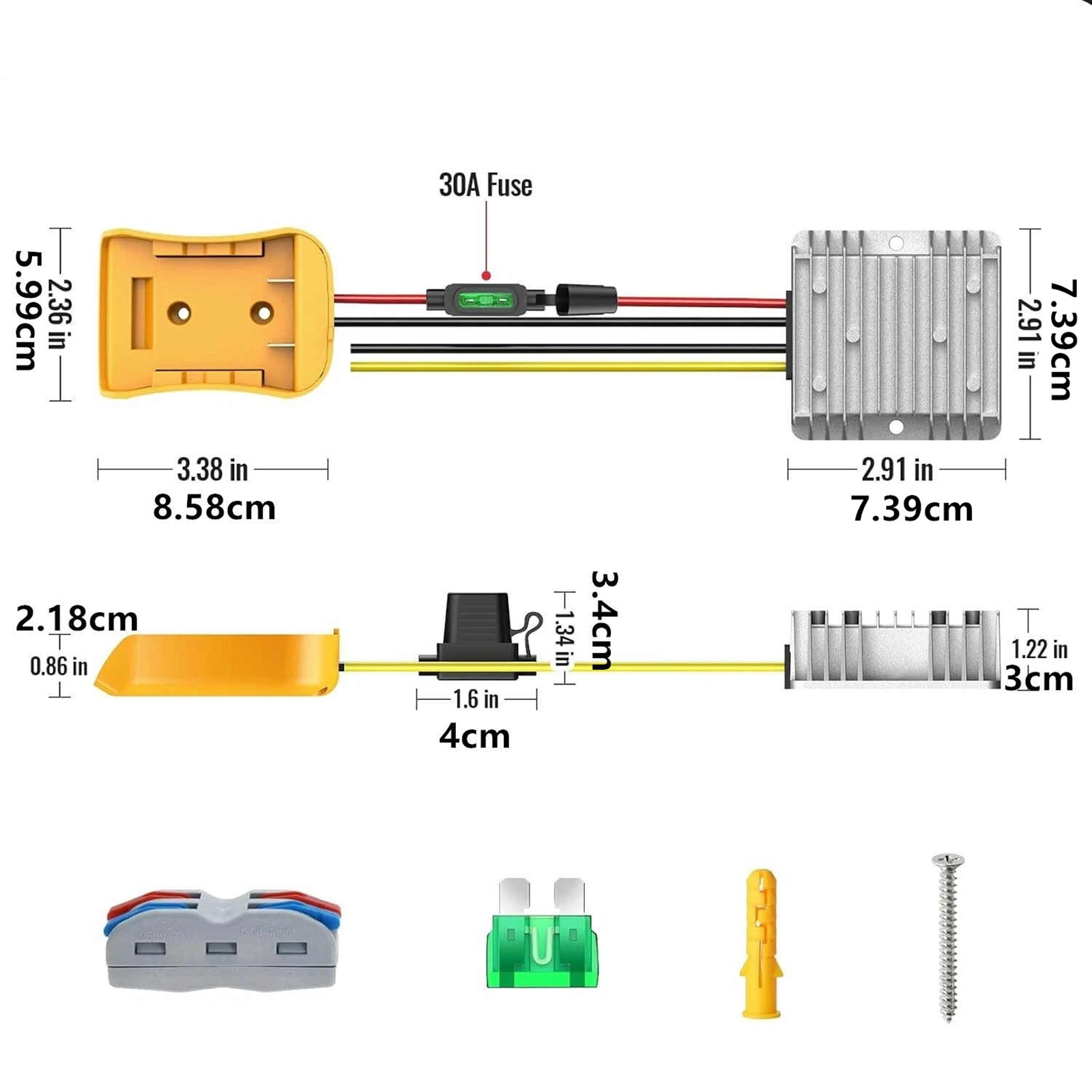 CSYANXING Battery Adapter to 12V Step Down Converter 10A 100W with Voltage Regulator and Fuse Protection DIY for Dewalt