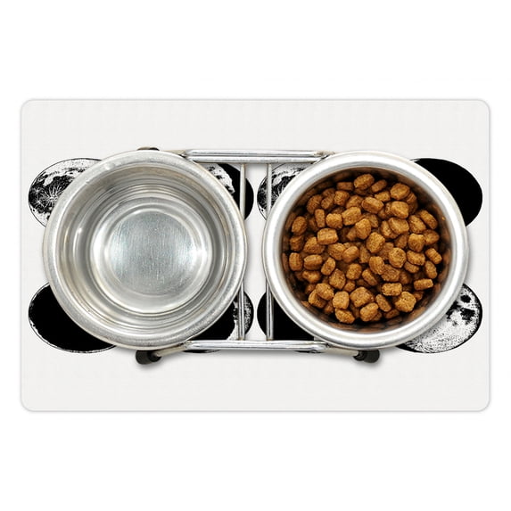 Moon Phase Pet Mat for Food and Water, Lunar Movements Graphical Design with Astronomical Themed Concept, Non-Slip Rubber Mat for Dogs and Cats, 18" X 12", by Ambesonne