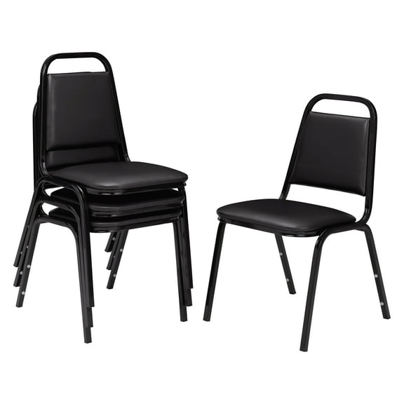 (4 Pack) NPS® 9100 Series Choice Vinyl Upholstered Padded Stack Chair, Panther Black