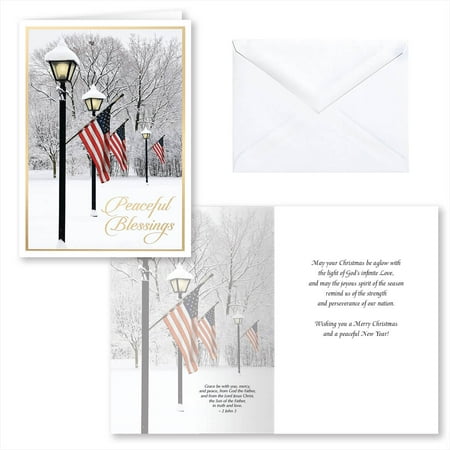 Patriotic Lamppost Christmas Card Set of 20 (Best Value Christmas Cards)