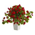thumbnail image 1 of NearlyNatural 6367-RD Geranium Artificial Plant in White Tower Planter, 1 of 3