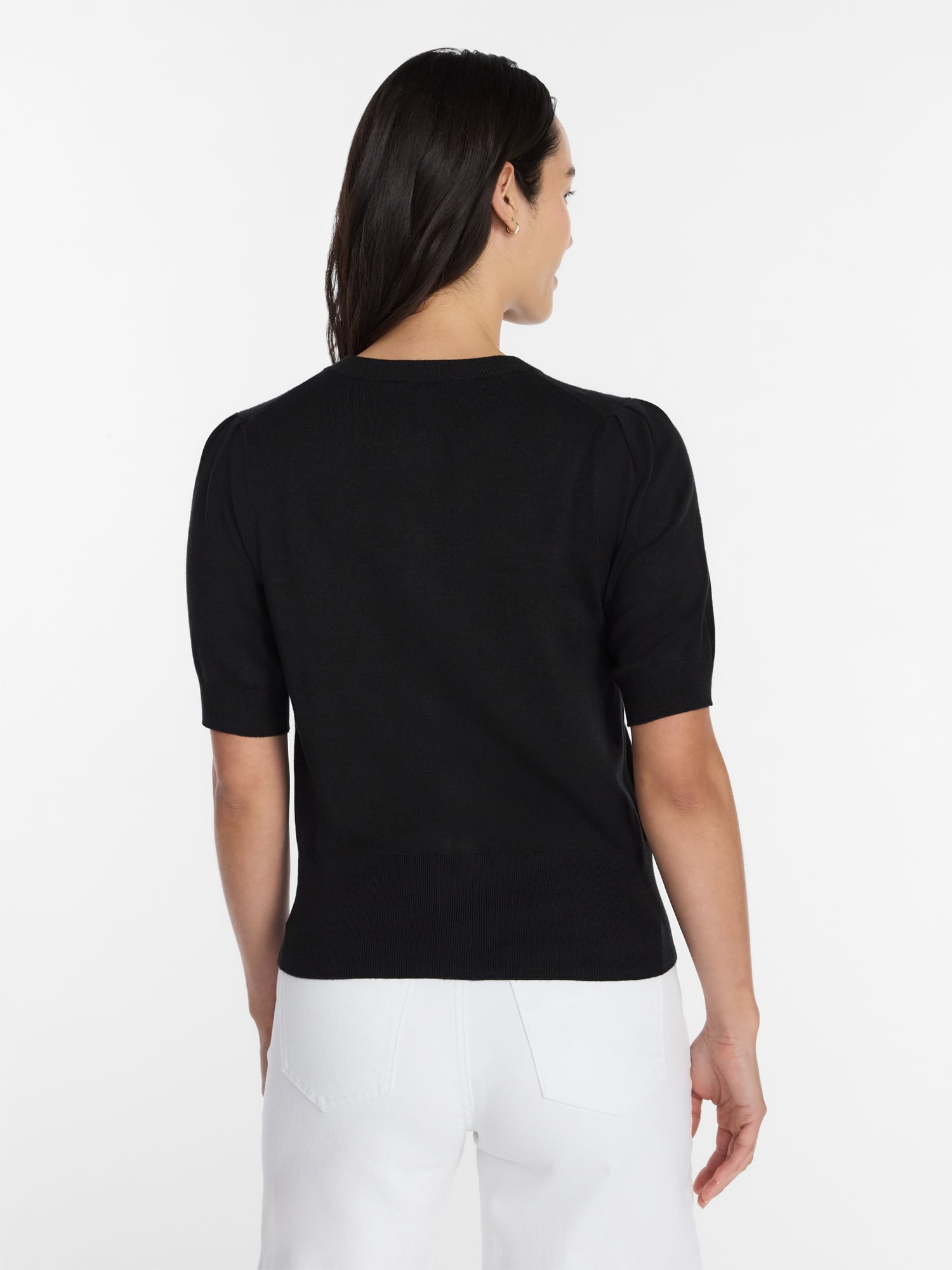 Time and Tru Woman's Crew Cardigan with Short Sleeves, Sizes XS-XXXL