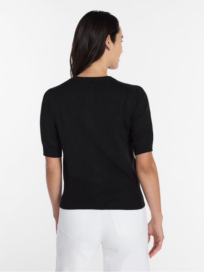 Time and Tru Women's Crewneck Cardigan with Short Sleeves