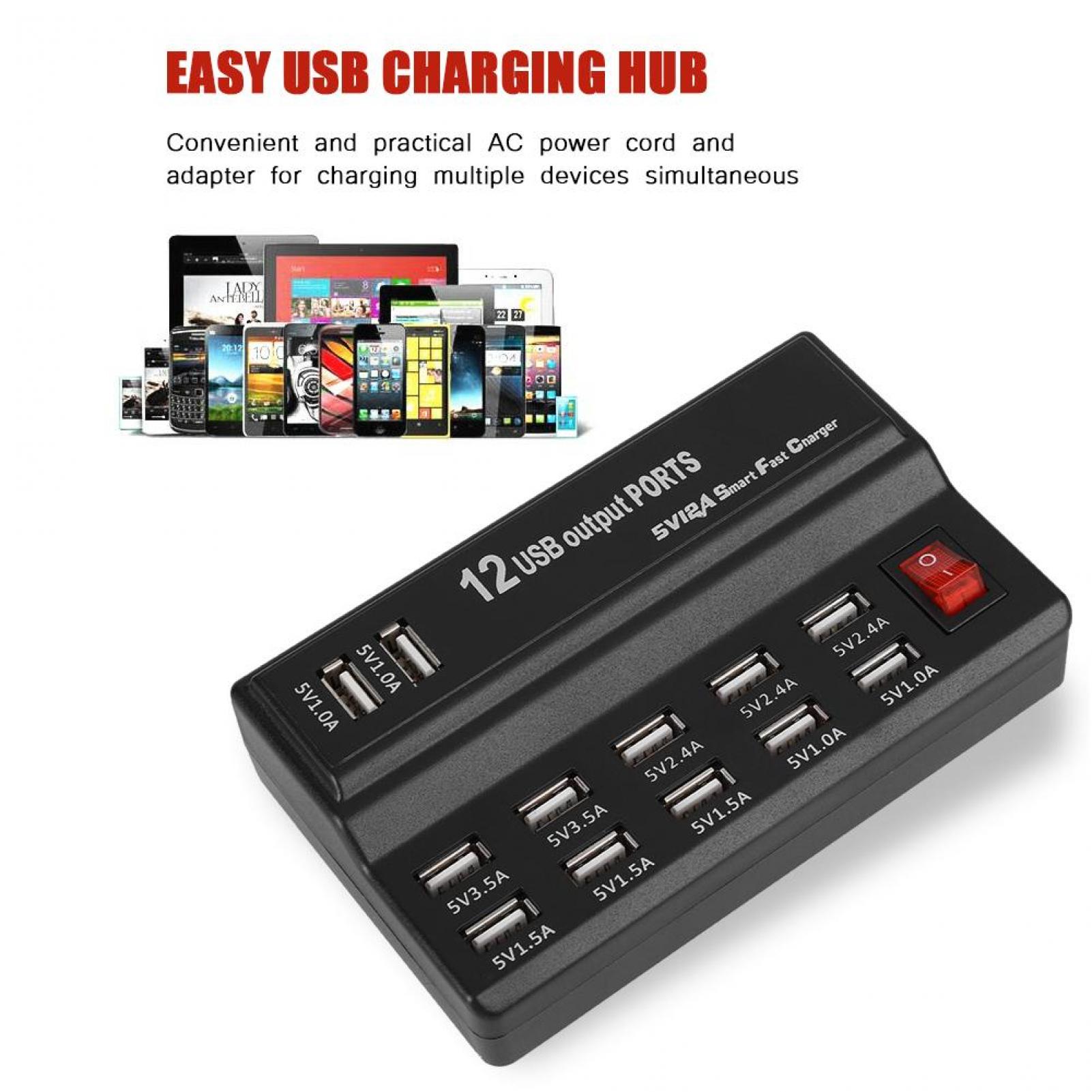 Tebru 12 Ports USB Hub 5V 10A Power Adapter Charging Station Adapter Charger Home Travel,12 Ports USB Hub, 12 Port Charging Station - image 3 of 8