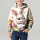 thumbnail image 4 of Sudadera con capucha para niño, para niño, con estampado de Feliz Día de Pascua, color, manga larga, informal, deportiva, con capucha, sudadera con capucha de manga larga, top con inserciones en los h, 4 of 5