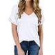 thumbnail image 2 of Camiseta de mujer con cuello en V, manga corta, bolsillo, blusa, top casual de verano, blanco, M Methold  AP001345-07, 2 of 4