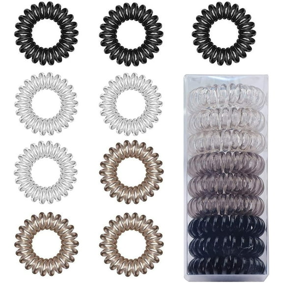 9 Pcs Spiral Hair Ties, Plastic Elastic Coil Hair Bands, Ponytail Holder Telephone Cord Bobbles Hairbands for Girls Women with Thick Hair, No Damage Hair Accessories (3 Colors)