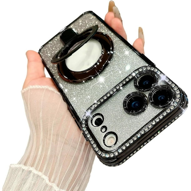 Estuche magnético con purpurina para iPhone 17 Pro Max, con MagSafe, con brillantes y soporte, de lujo, para cámara y a prueba de golpes