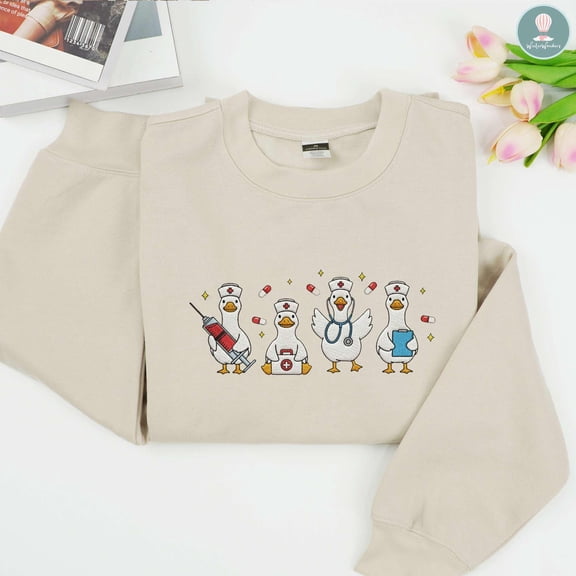 Embroidered Nurse Goose Sweatshirt, Cute Medical Staff Crewneck, RN Nurse Appreciation Gifts, Nursing Student Sweater, Funny Goose Hoodie