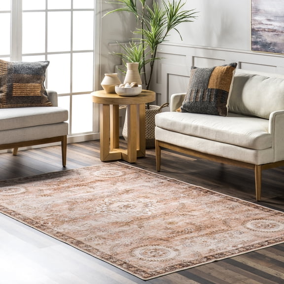 nuLOOM Kirsi Vintage Medallions SplashGuard Machine Washable Area Rug, 5' x 8', Kirsi Rust