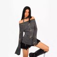 thumbnail image 2 of Off Shoulder Knit Sweater Top For Women Distressed Hollow Out Design Cozy Plus Size Tops Casual Comfortable Pullover, 2 of 2