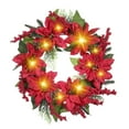 thumbnail image 4 of Christmas Wreath for Front Door,20 Inch Large Outdoor Christmas Wreath with Hangers,Green Pine Xmas Wreath with Red Artificial Flowers with light for Fireplace Wall Window Home Indoor Decor (Light L), 4 of 5