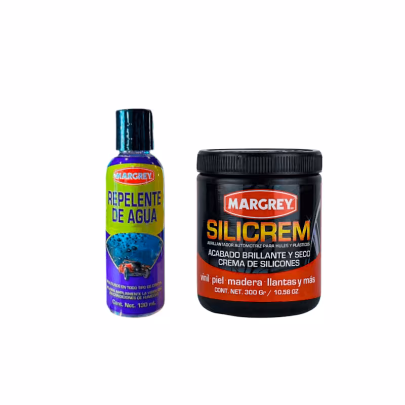 thumbnail image 1 of Combo Margrey Cuidado Exterior Automotriz | Silicrem 300 g + Repelente de Agua para Cristales, 1 of 1