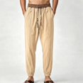 thumbnail image 2 of HOMADLES Mens Casual Linen Joggers Pants Elastic Waist Side Pocket Sports Pants Outdoor Athletic Pants Khaki Size L, 2 of 9