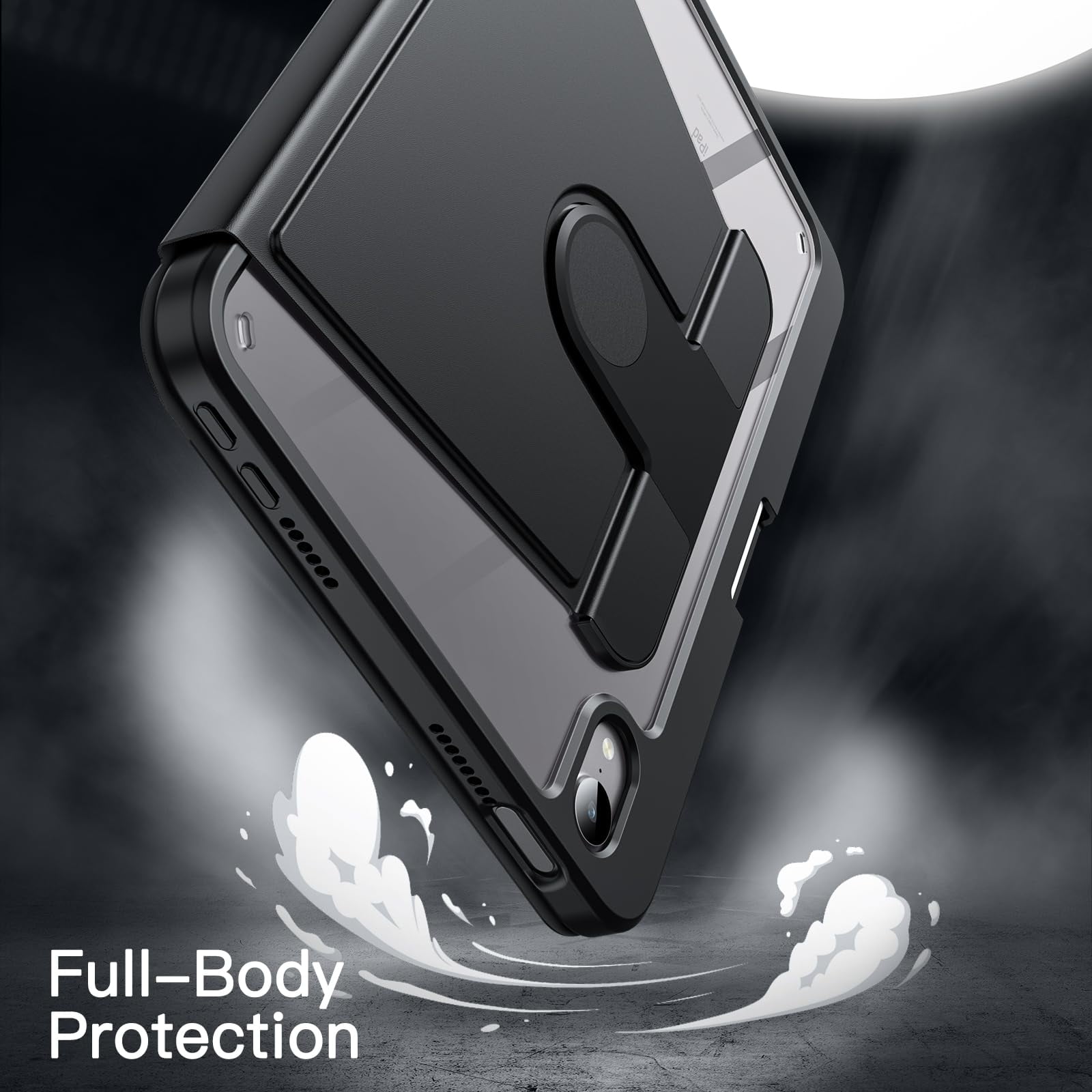 JETech Rotating Case for iPad mini (A17 Pro, 2024 Model, 7th Generation) / mini 6 (2021 Model, 6th Generation) with Pencil Holder, 360 Degree Rotation Protective Stand Cover Clear Back (Black)