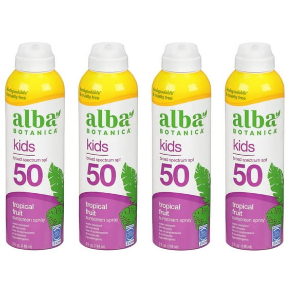 Alba Botanica Very Emollient, Kids Spray Sunscreen SPF 50, 6 Oz (4 Pack)