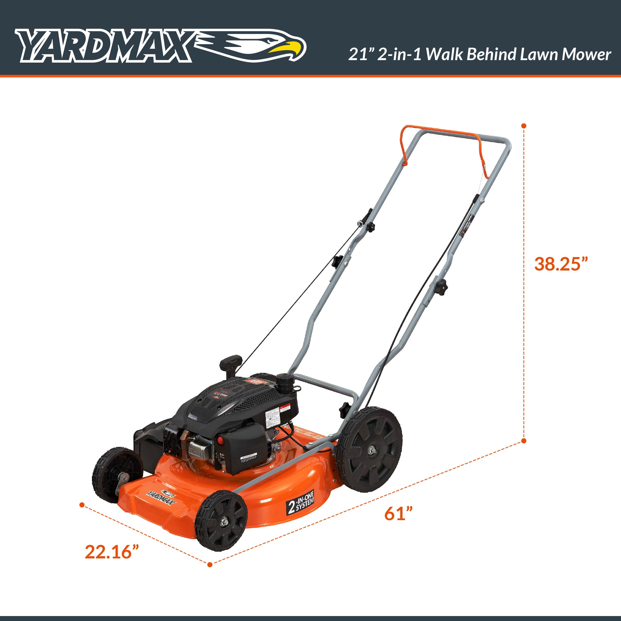 Yard Max 21 in. 170cc 2-in-1 Gas Walk Behind Push Lawn Mower with High Rear Wheels